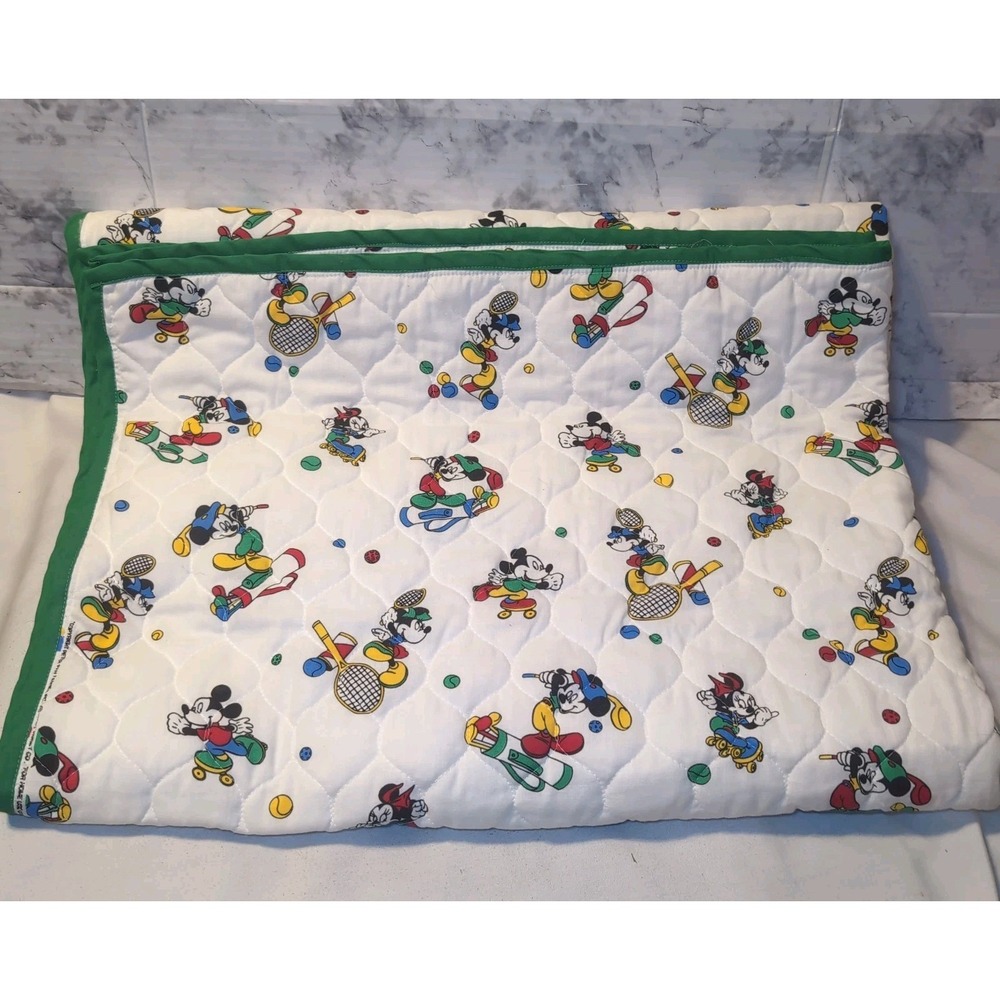 Vintage Disney Mickey & Minnie Mouse Sports Quilted Crib Blanket 92"x42.5"